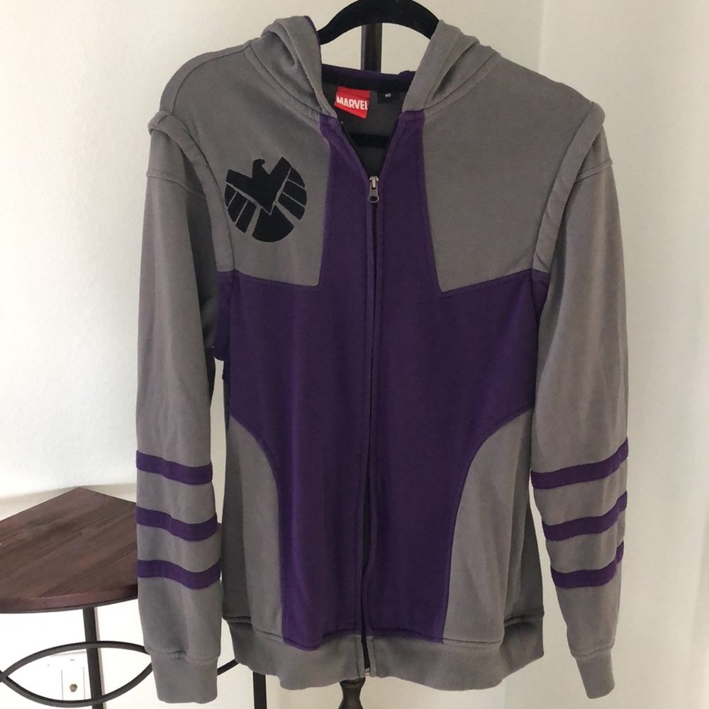 Marvel Hawkeye Cosplay Hoodie Zip Up Sweatshirt w Removable Sleeves